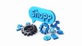 Professional Black Gear Next to Blue Coding Tags and Blue Background Usage