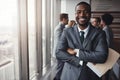 Professional black man in business, smile in portrait and leadership, corporate lawyer in meeting. Businessman in Royalty Free Stock Photo