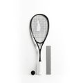 Squash racket and ball on white background for sports marketing Royalty Free Stock Photo