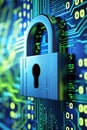 Professional Blue Cyber Security Padlock on Digital Circuit Board Background Illustration Art Royalty Free Stock Photo