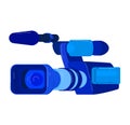 Professional blue video camera. Digital camcorder equipment for filming. Broadcasting technology vector illustration