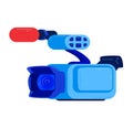 Professional blue video camera with a red microphone. Modern digital equipment for filming, news broadcasting vector