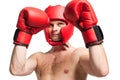 Professional boxer stance isolated on white