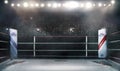 Professional boxing arena in lights 3d rendering