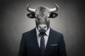 Professional bull in business suit, embodiment of financial prowess