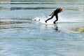 Professional bungee surfer Sebastian Dessecker bungee surfing on the Rhine near Bad Saeckingen