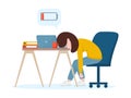 Professional burnout. Tired worker sitting at the table. Flat vector illustration.