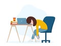 Professional burnout. Tired worker sitting at the table. Flat vector illustration.