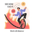 Professional burnout. Work-life balance. Young employee on fire