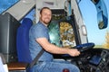 Professional bus driver at steering wheel Royalty Free Stock Photo