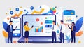 Business Data Analytics Dashboard with Team Using Mobile Apps, Digital Marketing Growth Concept, AI Technology Illustration\' Royalty Free Stock Photo