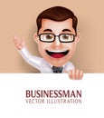 Professional Business Man Character Holding White Blank Paper