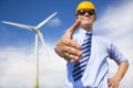 Professional business man cooperate to do wind power fuel Royalty Free Stock Photo