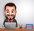 Professional Business Man Vector Character Busy Working in Office Desk