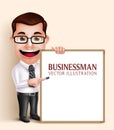 Professional Business Man Vector Character Holding Blank White Board Royalty Free Stock Photo