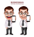 Professional Business Man Vector Character Holding Mobile Phone