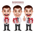 Professional Business Man Vector Character Holding Red Gift Box Royalty Free Stock Photo