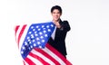 A professional business man is waving American USA flag on the white background Royalty Free Stock Photo