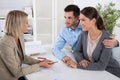 Professional business meeting: young couple as customers and an Royalty Free Stock Photo