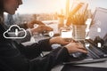 Professional Business People Working on Laptops with Cloud Technology and Data Security Concepts in Modern Office Royalty Free Stock Photo