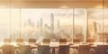 Professional Business Setting Blurred Large Meeting Room in the Morning with Cityscape Royalty Free Stock Photo