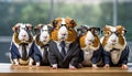 Professional business team concept. Guinea pigs wearing suits. sitting at desk in office ,ai generated