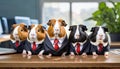 Professional business team concept. Guinea pigs wearing suits. sitting at desk in office ,ai generated