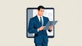 Professional Businessman in Formal Suit Using Tablet Device with Document in Background Illustrating Modern Workplace and Royalty Free Stock Photo