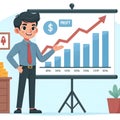 Professional Businessman Presenting Profit Growth Chart in Office Setting During Daytime