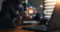 AI Assistant Concept with Businessman Using Laptop and Digital Interface Technologies Advancements Royalty Free Stock Photo