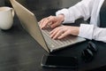 Professional Businesswoman Analyzing Strategy in Office. Laptop and Workroom Scene. Business woman professional work in Royalty Free Stock Photo