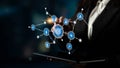 Professional Businesswoman Interacting with Digital Network Interface Touchscreen for Data Analysis and Management Royalty Free Stock Photo