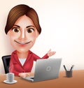Professional Businesswoman or Secretary Vector Character Working in Office Desk with Laptop