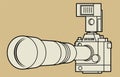 Professional camera with big and long zoom lens Royalty Free Stock Photo