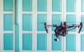 Professional camera drone flying. Royalty Free Stock Photo