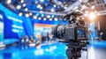 A professional camera set up in a studio, ready for filming or broadcasting Royalty Free Stock Photo
