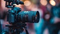 Professional camera on tripod in cinematic setup Royalty Free Stock Photo
