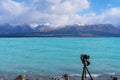 A Camera And Tripod Set Up Ready To Photograph Lake Pukaki In New zealand