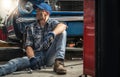 Professional Car Mechanic Taking Short Break Royalty Free Stock Photo