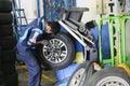 Professional car mechanic, tire change Royalty Free Stock Photo