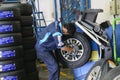 Professional car mechanic, tire change Royalty Free Stock Photo