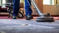 Professional Carpet Cleaning Service. Janitor Using Vacuum Cleaner. Generative Ai Royalty Free Stock Photo