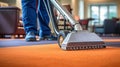 Professional Carpet Cleaning Service. Janitor Using Vacuum Cleaner. Generative Ai Royalty Free Stock Photo