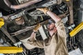 Car Mechanic Performing Undercarriage Repair