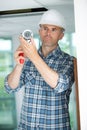 professional cctv technician installing camera Royalty Free Stock Photo