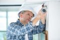 professional cctv technician installing camera Royalty Free Stock Photo