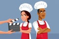Production Team Filming Cooking Show Vector Illustration