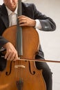 Professional cellist playing his instrument