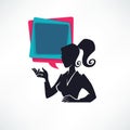 Professional chat logo, business lady silhouette and speech bubble