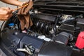 Professional check engine oil details and cleaning